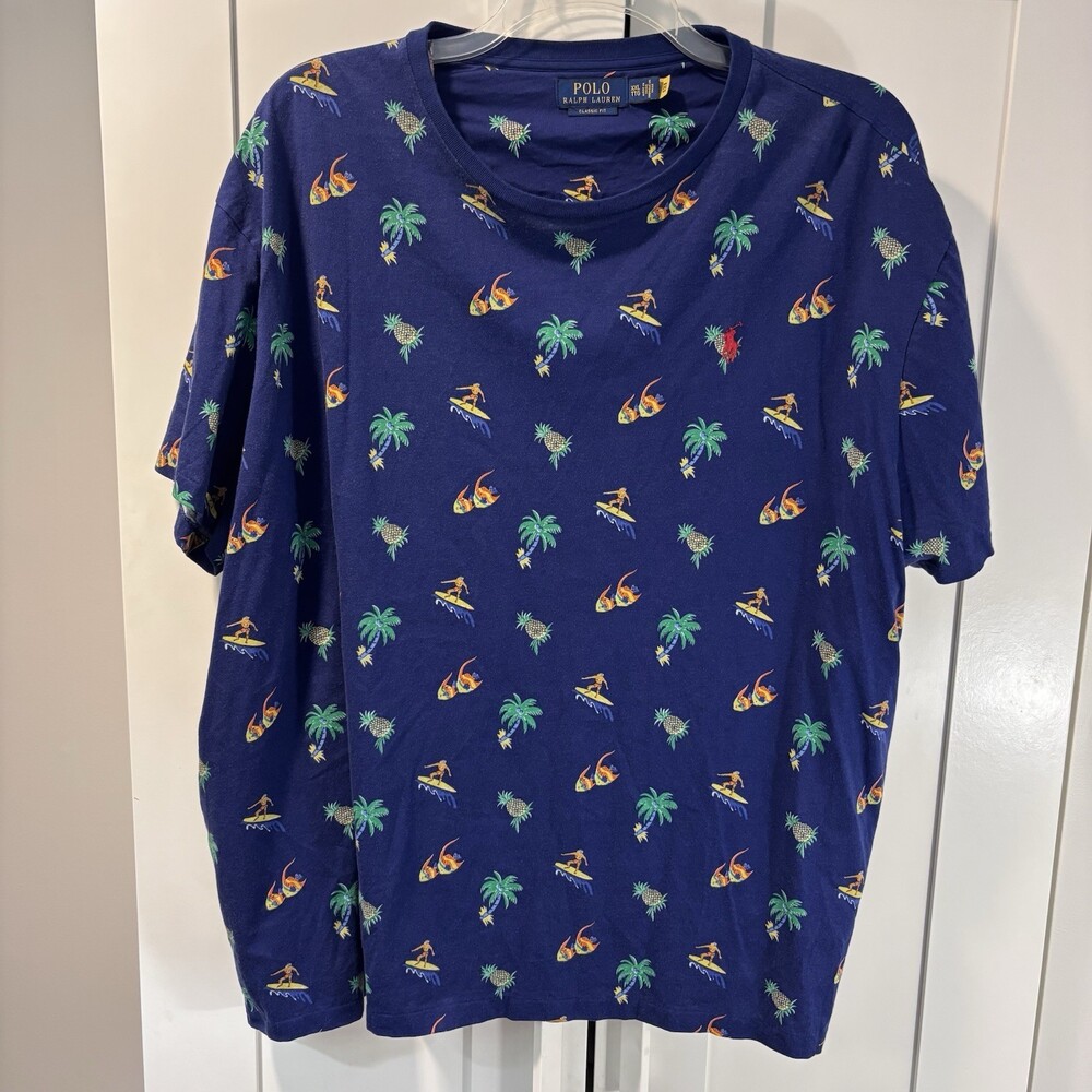Polo Ralph Lauren 100% Cotton Classic Fit Tropical T-Shirt Blue Men’s XXL 2XL